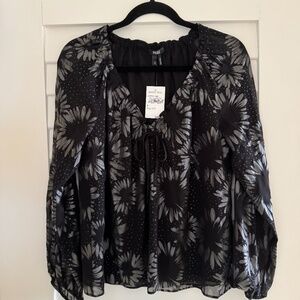 Paige Black on Black Floral Blouse SZ S